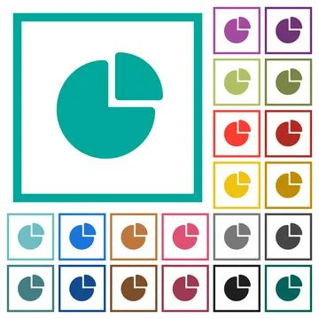Pie chart flat color icons with quadrant frames Stock Illustration