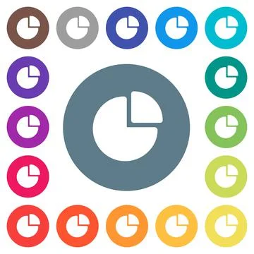 Pie chart flat white icons on round color backgrounds Stock Illustration