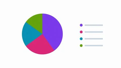 Pie chart with four color segments purple pink teal green on white background Stock Illustration