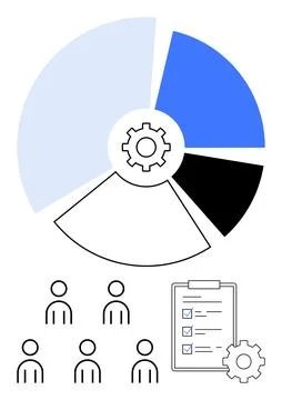 Pie Chart with Gear Icon, Group of People and Checklist for Business Manage.. Stock Illustration