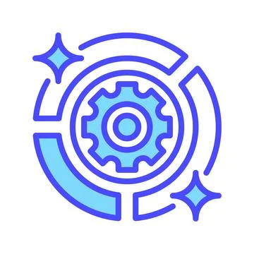 Pie Chart with Gear Line Icon, Outline Symbol for Data Optimization, Perfor.. Illustrazione stock