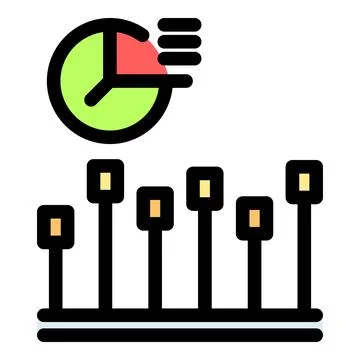 Pie chart generating growing bar graph icon representing data analysis and .. Illustrazione stock