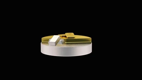 Pie chart with gold and silver segments and bars on black, 3D animation. Stock Footage 336567230