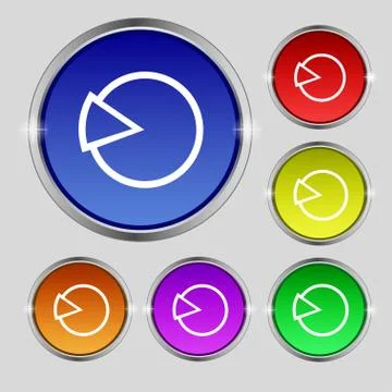 Pie chart graph icon sign. Round symbol on bright colourful buttons. Vector Stock Illustration