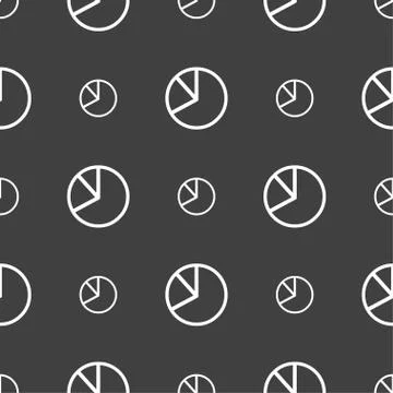 Pie chart graph icon sign. Seamless pattern on a gray background. Vector 스톡 일러스트