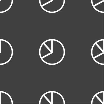 Pie chart graph icon sign. Seamless pattern on a gray background. Illustrazione stock