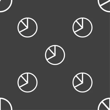 Pie chart graph icon sign. Seamless pattern on a gray background. Illustrazione stock