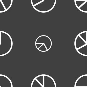 Pie chart graph icon sign. Seamless pattern on a gray background. Illustrazione stock