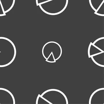 Pie chart graph icon sign. Seamless pattern on a gray background. Illustrazione stock