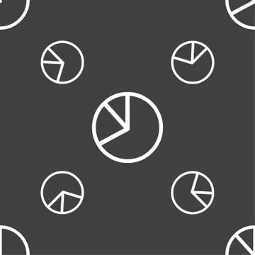Pie chart graph icon sign. Seamless pattern on a gray background. Illustrazione stock