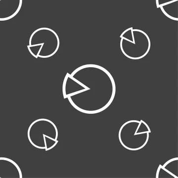Pie chart graph icon sign. Seamless pattern on a gray background. Illustrazione stock