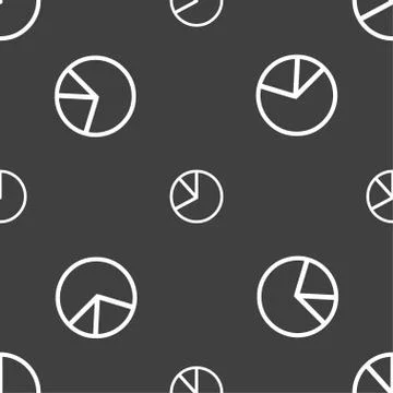 Pie chart graph icon sign. Seamless pattern on a gray background. Illustrazione stock
