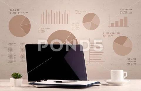 Pie chart graph office desk Stock Photos
