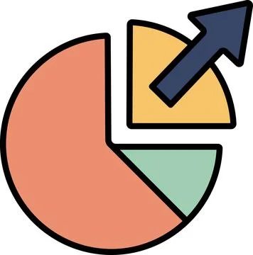 Pie chart graph with outgoing statistics arrow Stock Illustration