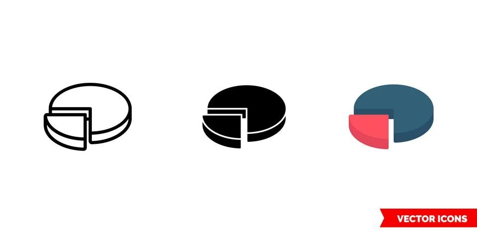 Pie chart icon of 3 types. Isolated vector sign symbol. Illustrazione stock