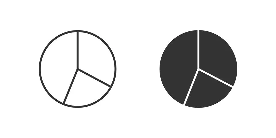 Pie Chart Icon Set. A black icon of a pie chart, representing data analysis. Illustrazione stock