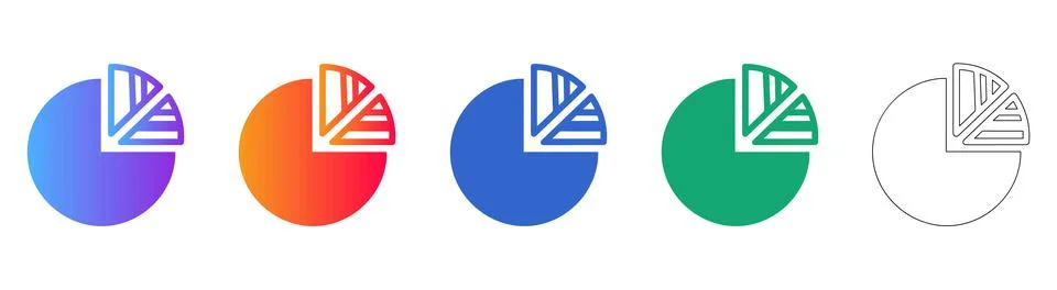 Pie Chart Icon Set for Data Visualization and Analytics Stock Illustration