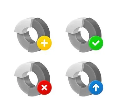 Pie chart icon set with different pictograms. 3d vector icons set Illustrazione stock