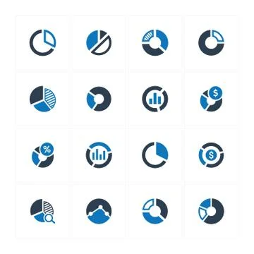 Pie Chart Icons - Blue Version Stock Illustration
