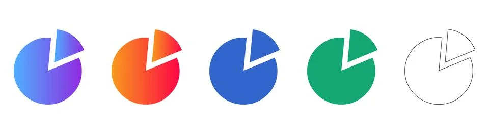 Pie Chart Icons in Vibrant Gradient and Line Art Stock Illustration