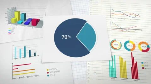Pie chart indicated 70 percent, and various graphic diagram. Stock Footage 59194376