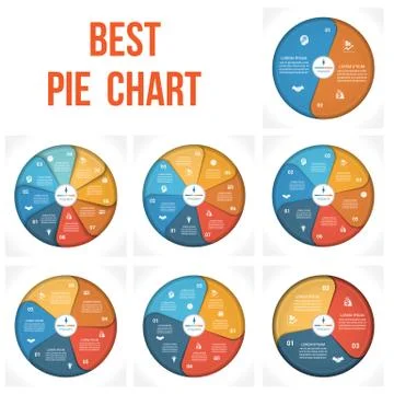 Pie chart infographic 2, 3, 4, 5, 6, 7, 8  positions Stock Illustration