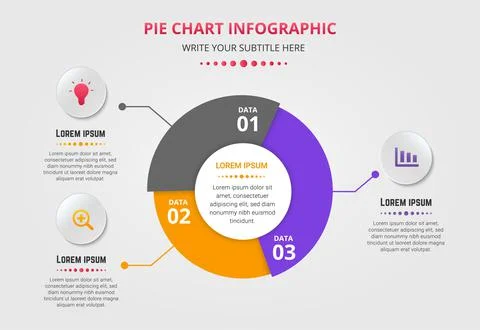 Pie chart infographic template with three options Stock Illustration
