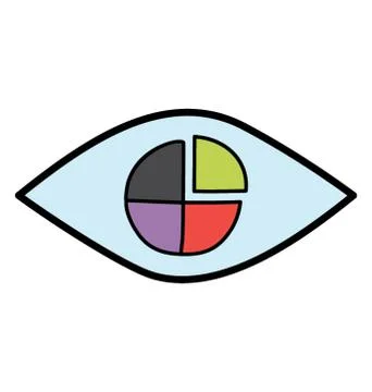 Pie chart inside eye, data analytics icon. Illustrazione stock