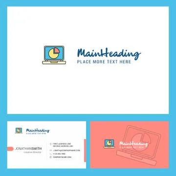 Pie chart on Laptop Logo design with Tagline &amp; Front and Back Busienss Card T Stock Illustration