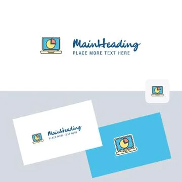 Pie chart on Laptop vector logotype with business card template. Elegant corp Illustrazione stock