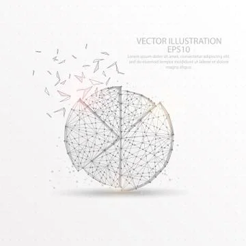 Pie chart low poly wire frame on white background. Stock Illustration