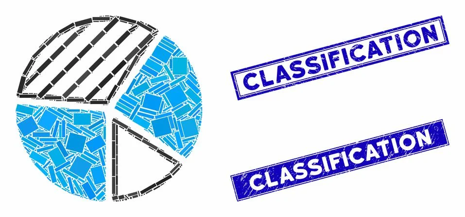 Pie Chart Mosaic and Distress Rectangle Classification Stamp Seals Stockillustratie