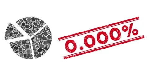 Pie Chart Mosaic and Grunge 0.000% Seal with Lines Illustrazione stock
