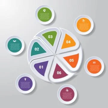 Pie chart or area chart diagram infographics six position Illustrazione stock