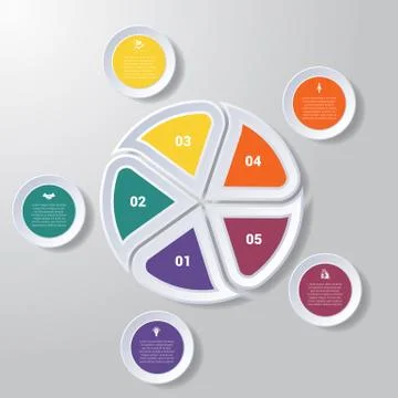 Pie chart or area chart diagram infographics five position Illustrazione stock