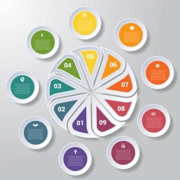 Pie chart or area chart diagram infographics nine position Stock Illustration