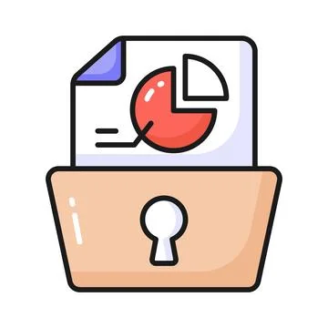 Pie chart on page with keyhole showing concept vector of secure data analysis Stock Illustration