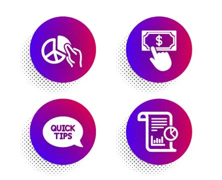 Pie chart, Payment click and Quickstart guide icons set. Report sign. Vector 库存插图