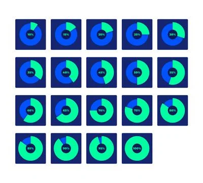 Pie chart progress neon dashboard UI element set Illustrazione stock