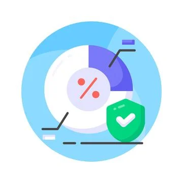 Pie chart with protection shield showing concept vector of secure data analysis Stock Illustration
