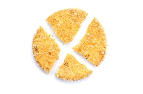 Pie chart with a round biscuit cracker isolated on white background for bus.. Stock Photos