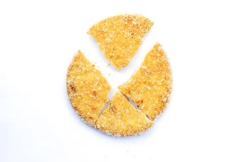 Pie chart with a round biscuit cracker isolated on white background, top view Stock Photos