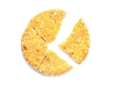 Pie chart with a round biscuit cracker isolated on white background Stock Photos