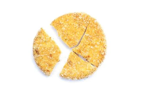 Pie chart with a round biscuit cracker isolated on white background for bus.. Stock Photos
