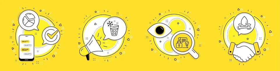 Pie chart, Security contract and Ice maker icons set. Water splash sign. Vector 库存插图