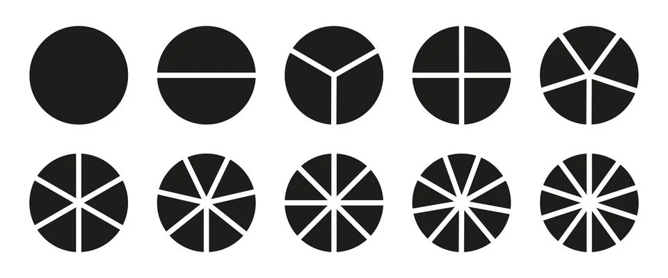 Pie chart. Segmented charts. Many number of sectors divide the circle Stock Illustration