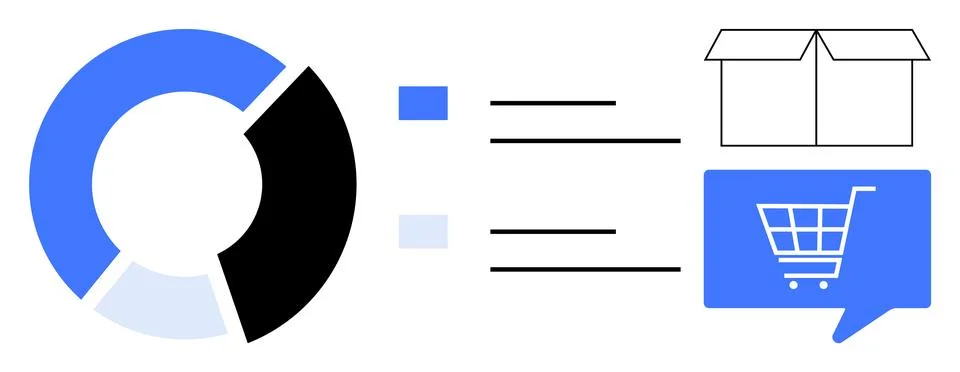 Pie chart with segments in blue and black, horizontal checklist with tasks, p Stock Illustration