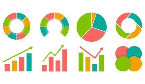 Pie chart, set of diagrams and graphs. Charts for business. Vector, cartoon i Stock Illustration