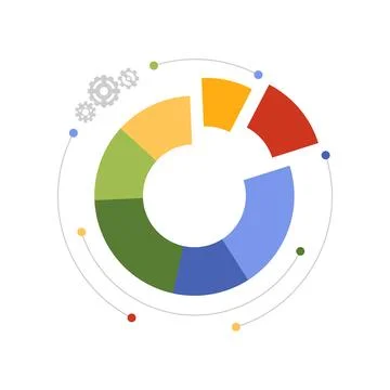 Pie chart with seven sectors and two divided parts of wheel Stock Illustration