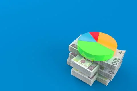 Pie chart on stack of money Stock Illustration